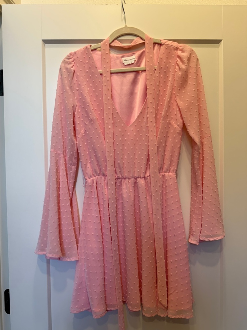 Lovers + Friends Blush Pink Swiss Dot Long Sleeve Mini Dress